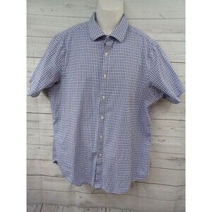 Hart Schaffner Marx Geometric Short Sleeve Button Up Shirt XL Purple White